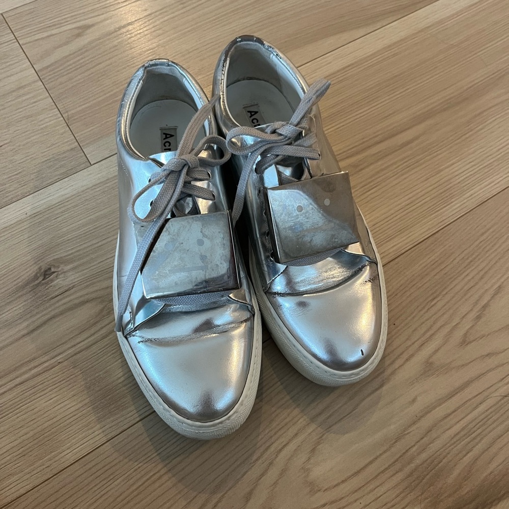 Silver leather acne sneakers